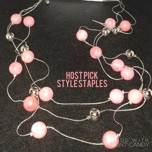 Pink & Silver Plated Beaded Necklace by Color New